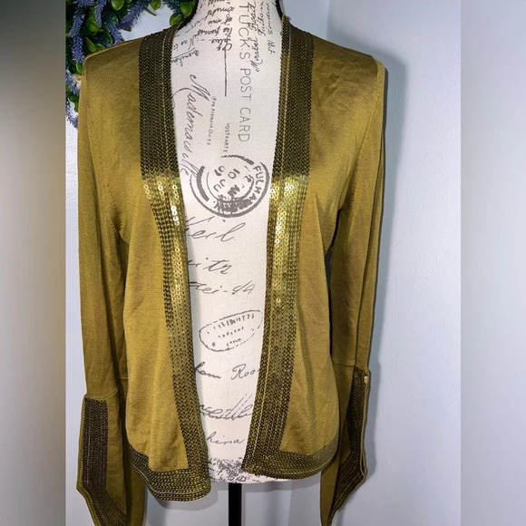 Nordstrom,M/L, 100%spun silk sequin, open asymmetric, long sleeve cardigan - Picture 6 of 9